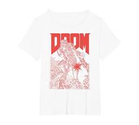 Doom Red Sketched Cover Art Retro Video Game T-Shirt, Women's Plus, White, 4X
