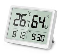 DOOMAY Digital Thermometer Indoor Hygrometer: Accurate Temperature Monitor with Large LCD Digits, Small Calibrated Humidity Meter with Time Date for Home Baby Room Garage Wine Cellar (White)