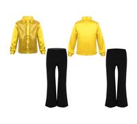 Doomiva Boy's Sequins Dance Costume 2Pcs Hip Hop Jazz Dance Clothes Set 6-14 Years Sparkle Street Dance Outfits Gold 9-10 Years