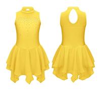 Doomiva Ice Figure Skating Dress for Girls Roller Skating Dance Costume 6-16 Year Modern Competition Athletic Tutu Skirt Yellow 13-14 Years