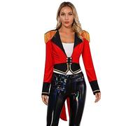 Doomiva Ladies Red Circus Ringmaster Costume Outerwear Long Sleeve Tailcoat Jacket Halloween Red M