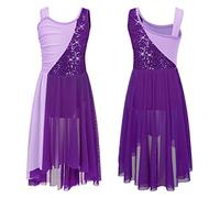 Doomiva Lyrical Dance Dress for Girls Ballet Dance Leotard Dress Contemporary Performance Costume Camisole Purple B 13-14 Years