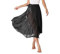 Doomiva Women Girls Chiffon Ballet Dance Skirts Sheer Mesh Flowy Wrap Skirts Lyrical Dance Midi Skirts Black One Size