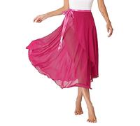 Doomiva Women Girls Chiffon Ballet Dance Skirts Sheer Mesh Flowy Wrap Skirts Lyrical Dance Midi Skirts Hot Pink One Size