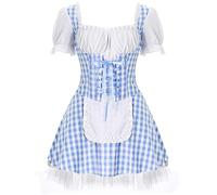 Doomiva Womens Gingham Dress French Maid Apron Miss Muffet Princess Fairytale Anime Cosplay Set Fancy Dress Blue S