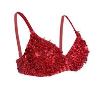 Doomiva Women's Glitter Sequins Beaded Belly Dance Padded Bra Top Rave Cabaret Party Clubwear Red M