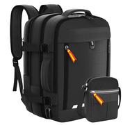 DOOMSDAY BACKPACKS Cabin Travel Backpack 44×30×20 cm Expandable 22-44 L Waterproof Carry-on Luggage, USB Port, Shoulder Bag Included, for Laptop 15.6″ Men/Women, Black/White, Grande