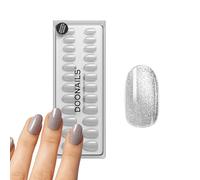DOONAILS Soft Gel Press On Nails Set of 30 Grey Cateye Rounded Shape Silver - Stick-on Nails Full Cover in Salon Quality - Fake Nails Soft Gel Medium - Natural & Comfortable to Wear