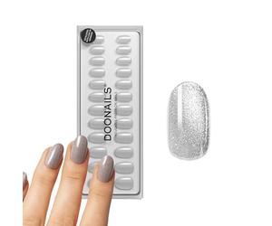 DOONAILS Soft Gel Press On Nails Set of 30 Grey Cateye Rounded Shape Silver - Stick-on Nails Full Cover in Salon Quality - Fake Nails Soft Gel Medium - Natural & Comfortable to Wear
