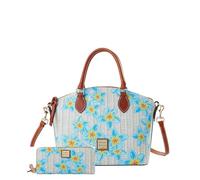 Dooney & Bourke Geena Satchel Shoulder Bag and Large Zip Around Wristlet Bundled Set, White/ Blue, One Size