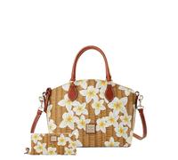 Dooney & Bourke Geena Satchel Shoulder Bag and Large Zip Around Wristlet Bundled Set, White / Brown, One Size