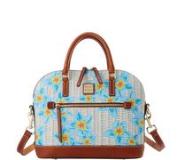 Dooney & Bourke Handbag, Plumeria Domed Zip Satchel, Sky Blue White, L