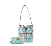 Dooney & Bourke Plumeria Drawstring Bucket Bag/Zip Around Wallet Bundle, Blue / White, One Size