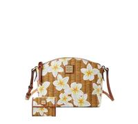 Dooney & Bourke Plumeria Suki Crossbody and Small Flat Wallet Bundle, White Brown, S, Crossbody