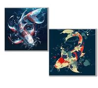 Dooqon 2 Pack Diamond Art Blue, 5D DIY Diamond Painting Kits for Adults and Kids, Koi Full Drill Gem Crystal Art Kits, Home Wall Decor Christmas Winter, Gifts for Women (2 PCS) 16x16in40x40cm 0D-568