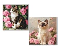 Dooqon 5D Diamond Painting Kits for Adults, cat Diamond Art Kit 2 Pack, Flower Full Drill Gem Crystal Art Painting Kits for Adults, Diamonds Canvas Arts and Crafts for Home Wall Decor 32x32in 0D-632