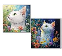 Dooqon 5D Diamond Painting Kits for Adults, cat Diamond Art Kit 2 Pack, Flower Full Drill Gem Crystal Art Painting Kits for Adults, Diamonds Canvas Arts and Crafts for Home Wall Decor 32x32in 0D-631