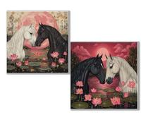 Dooqon 5D Diamond Painting Kits for Adults, Horse Diamond Art Kit 2 Pack, Lotus Full Drill Gem Crystal Art Painting Kits for Adults, Diamonds Canvas Arts and Crafts for Home Wall Decor 20x20in 0D-617