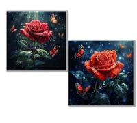 Dooqon 5D Diamond Painting Kits for Adults, Rose Diamond Art Kit 2 Pack, Forest Full Drill Gem Crystal Art Painting Kits for Adults, Diamonds Canvas Arts and Crafts for Home Wall Decor 14x14in 0D-647