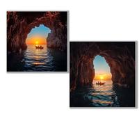 Dooqon 5D Diamond Painting Kits for Adults, Sunset Diamond Art Kit 2 Pack, Boat Full Drill Gem Crystal Art Painting Kits for Adults, Diamonds Canvas Arts and Crafts for Home Wall Decor 14x14in 0D-609