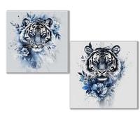 Dooqon 5D Diamond Painting Kits for Adults, Tiger Diamond Art Kit 2 Pack, White Full Drill Gem Crystal Art Painting Kits for Adults, Diamonds Canvas Arts and Crafts for Home Wall Decor 14x14in 0D-589