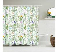 Dooqon Grass Flower Shower Curtain, 3D Mould Proof Resistant Waterproof Polyester Fabric Cloth Bathroom Curtains Washable, Weighted Stall Shower Curtain with Hooks Extra Wide & Long, 230x180cm