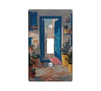 Door Bathroom Single Light Switch Cover Plate, Mediterranean Rustic Tropical Bird Plants Summer Blue Plastic Standard Size Toggle Light Switch Cover for Living Room Bedroom Home Office Decor (Single)