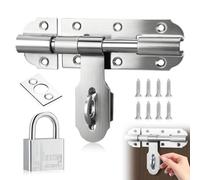 Door Bolts for Internal Doors, Gate Lock with Padlock 6 Inch Combination Sliding Bolt Lock with Keys Heavy Duty Stainless Steel Latch Bolt for Garden Gates Barns Courtyard Doors