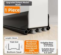 Door Bottom Seal 96cm Adjustable Width Up to 55mm(Black) | Five-fold design, blocks drafts effectively, enhances comfort, fits gaps up to 55mm, for durable PVC material