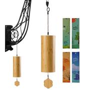 Door Chime, 8-Tone Wooden Doors Harp, 36.3x6.5cm/14.29x2.56 Inches Handmade Sound Decoration 1 Piece for Home Garden Patio Deck Business Entrance Playhouse Fence Wood, Paper