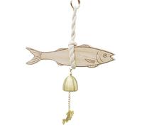 Door Chime, Wooden Doorbell, Entry Alert, Fish Shape Design, Soft Metal Tone, Indoor Decor Accent, Sturdy Build, Ideal for Home Shop Cafe, 11.81 Inches, Brown Color, 1 Piece