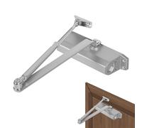 Door Closer, Automatic Door Closer with Flex-Stop Feature, Latching Speed & Closing Speed Adjustable, Ultra-Quiet Heavy Duty Hydraulic Door Closure Closers for 65-85kg Doors (Silver, L, Flex-Stop)