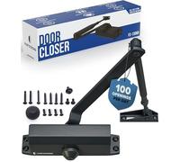 Door Closer Black FS-1306B Automatic Adjustable Mechanism Grade 3 Spring Hydraulic Auto Door-Closer with Easy Installation Life Size Fitting Template & Instructions & Installation Video