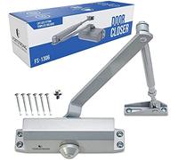 Door Closer FS-1306 Automatic Adjustable Closers Grade 3 Spring Hydraulic Auto Door-Closer with Easy Installation Life Size Fitting Template & Instructions Silver Aluminium