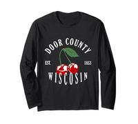 Door County Pink Cherries Wisconsin Vacation Vintage Travel Long Sleeve T-Shirt
