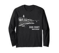 Door County Wisconsin Lighthouse Illustration Souvenir Long Sleeve T-Shirt
