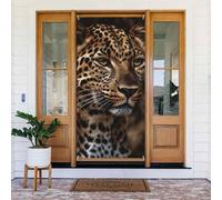Door Cover Brown Leopard Image Door Banner Welcome Door Decoration Yard Banner Sign Photo Background Porch Banners Spring Summer Seasonal Party Decor Indoor Outdoor Door Curtain 35.4x72.8 Inch