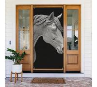 Door Cover Decorations, 3D View Horse Door Banner Backdrop Seasonal Porch Door Sign Photo Background Party Decor for Indoor Outdoor Garden Hanging Banner 35.4 X 72.8 Inch