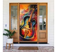 Door Cover Decorations, Abstract Watercolor Guitar Door Banner Backdrop Seasonal Porch Door Sign Photo Background Party Decor for Indoor Outdoor Garden Hanging Banner 35.4 X 72.8 Inch
