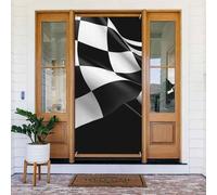 Door Cover Decorations, Black White Formula Checkered Flags Door Banner Backdrop Seasonal Porch Door Sign Photo Background Party Decor for Indoor Outdoor Garden Hanging Banner 35.4 X 72.8 Inch