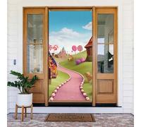 Door Cover Decorations, Candy Beautiful Land Door Banner Backdrop Seasonal Porch Door Sign Photo Background Party Decor for Indoor Outdoor Garden Hanging Banner 35.4 X 72.8 Inch
