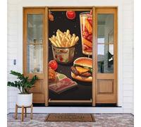 Door Cover Decorations, Chicken Leg Burger Drink Door Banner Backdrop Seasonal Porch Door Sign Photo Background Party Decor for Indoor Outdoor Garden Hanging Banner 35.4 X 72.8 Inch