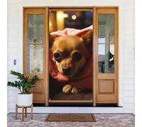 Door Cover Decorations, Depressed Chihuahua Door Banner Backdrop Seasonal Porch Door Sign Photo Background Party Decor for Indoor Outdoor Garden Hanging Banner 35.4 X 72.8 Inch