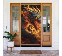 Door Cover Decorations, Fire Chinese Dragon Door Banner Backdrop Seasonal Porch Door Sign Photo Background Party Decor for Indoor Outdoor Garden Hanging Banner 35.4 X 72.8 Inch