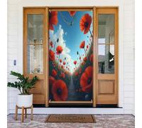Door Covers Decorations - Poppy Flower Print No.72 Spring Summer Door Banners for Front, Fall Winter Sign Cover Banner Hanging Backdrop for Outdoor Indoor Eve Wall Decor Supplies 6x3 Ft