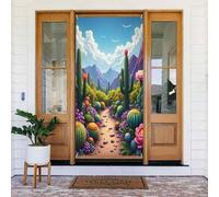 Door Covers Decorations - Spring Summer Classic Cactus Green Print No.191 Door Banners for Front, Winter Fall Sign Cover Banner Hanging Backdrop for Outdoor Indoor Eve Wall Decor Supplies 6x3 Ft