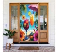 Door Covers Decorations - Spring Summer Colorful Beach Juice Print No.101 Door Banners for Front, Winter Fall Sign Cover Banner Hanging Backdrop for Outdoor Indoor Eve Wall Decor Supplies 6x3 Ft