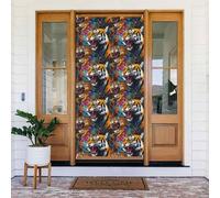 Door Covers Decorations - Spring Summer Cool Tiger Graffiti Print Door Banners for Front, Winter Fall Sign Cover Banner Hanging Backdrop for Outdoor Indoor Eve Wall Decor Supplies 6x3 Ft