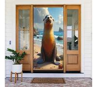 Door Covers Decorations - Spring Summer Cute Beach Sea Lion Print No.60 Door Banners for Front, Winter Fall Sign Cover Banner Hanging Backdrop for Outdoor Indoor Eve Wall Decor Supplies 6x3 Ft