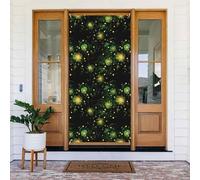 Door Covers Decorations - Spring Summer Green and Gold Pattern Print Door Banners for Front, Winter Fall Sign Cover Banner Hanging Backdrop for Outdoor Indoor Eve Wall Decor Supplies 6x3 Ft